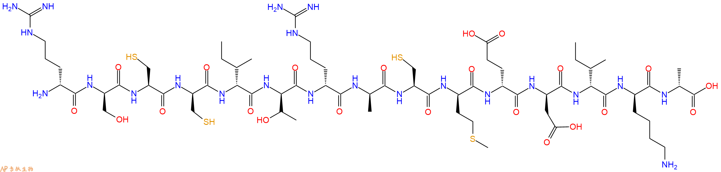专肽生物产品H2N-DArg-DSer-Cys-DCys-DIle-DThr-DArg-DAla-Cys-DMet-DGlu-DAsp-DIle-DLys-DAla-OH