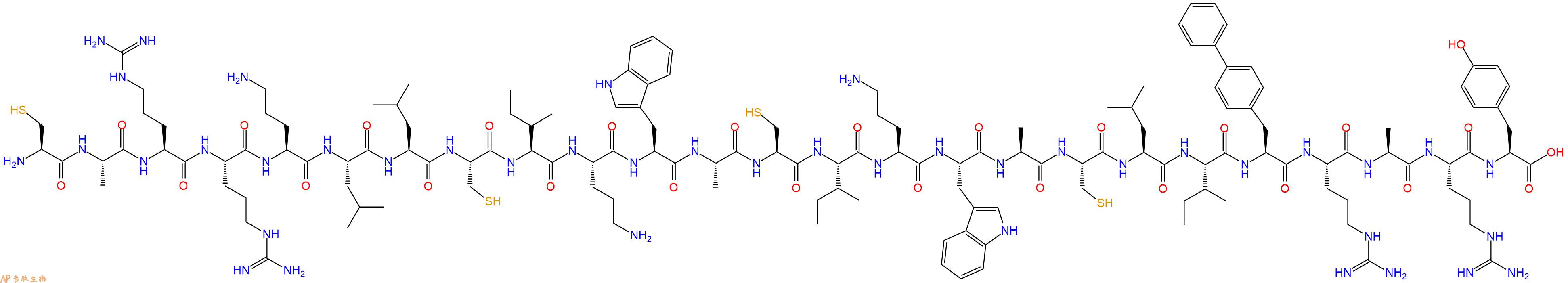 专肽生物产品H2N-Cys-Ala-Arg-Arg-Orn-Leu-Leu-Cys-Ile-Orn-Trp-Ala-Cys-Ile-Orn-Trp-Ala-Cys-Leu-Ile-Bip-Arg-Ala-Arg-Tyr-OH