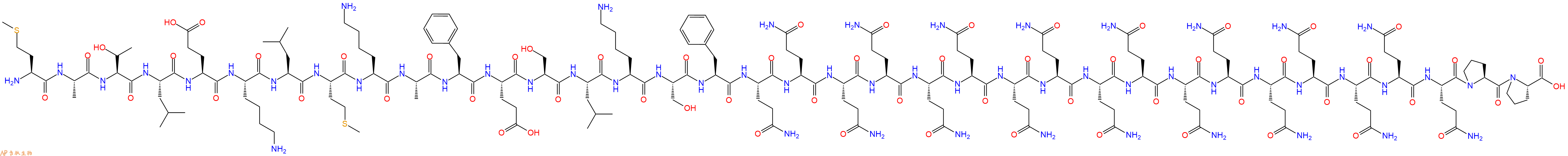 专肽生物产品H2N-Met-Ala-Thr-Leu-Glu-Lys-Leu-Met-Lys-Ala-Phe-Glu-Ser-Leu-Lys-Ser-Phe-Gln-Gln-Gln-Gln-Gln-Gln-Gln-Gln-Gln-Gln-Gln-Gln-Gln-Gln-Gln-Gln-Gln-Pro-Pro-OH