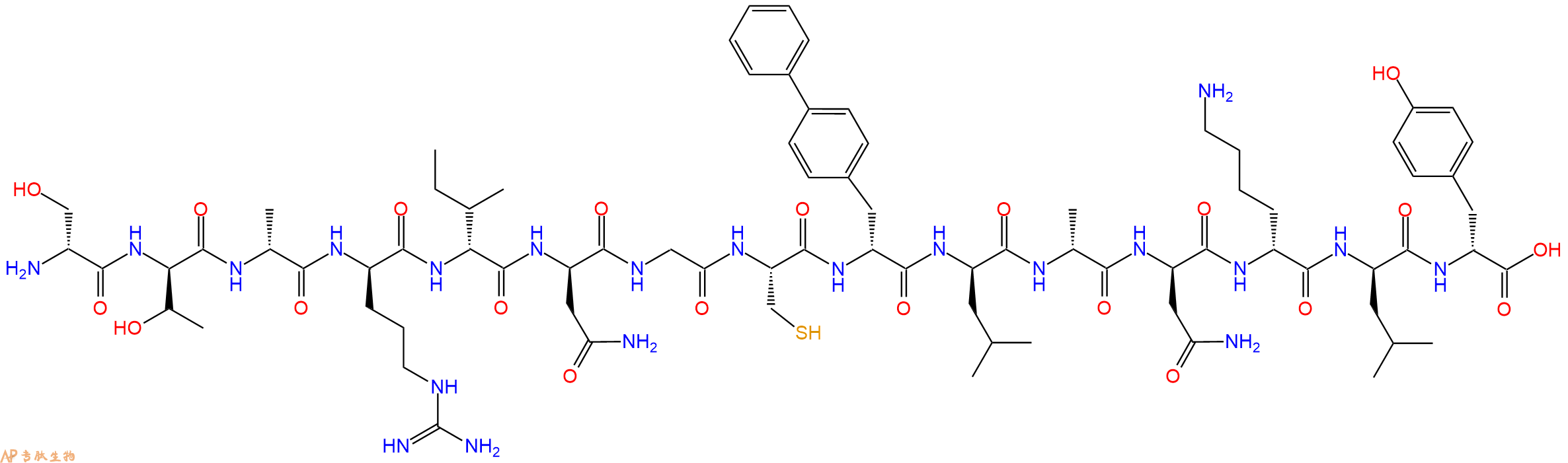 专肽生物产品H2N-DSer-DThr-DAla-DArg-DIle-DAsn-Gly-Cys-DBip-DLeu-DAla-DAsn-DLys-DLeu-DTyr-OH