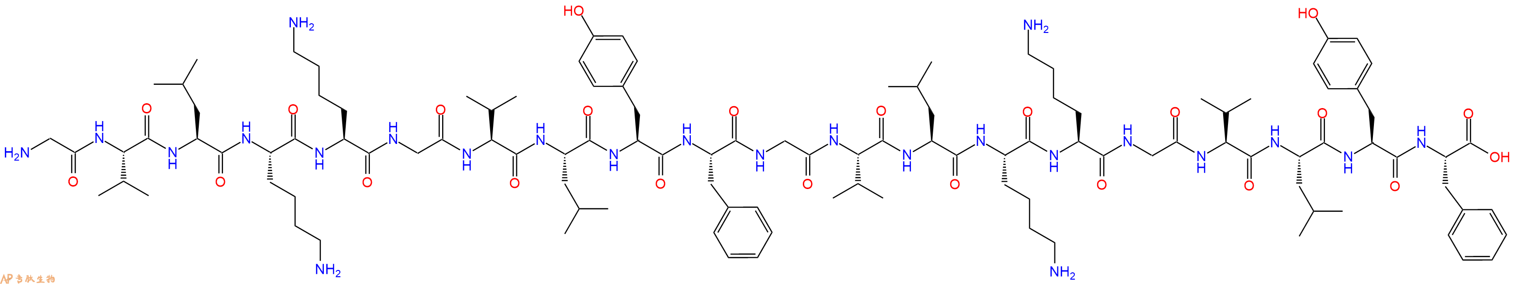 专肽生物产品H2N-Gly-Val-Leu-Lys-Lys-Gly-Val-Leu-Tyr-Phe-Gly-Val-Leu-Lys-Lys-Gly-Val-Leu-Tyr-Phe-OH