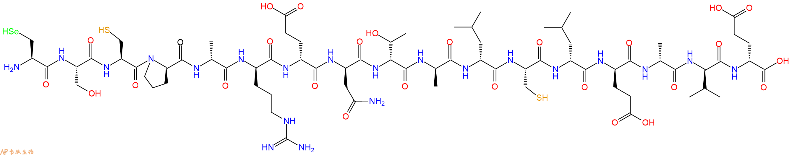 专肽生物产品H2N-Sec-Ser-Cys-DPro-DAla-DArg-DGlu-DAsn-DThr-DAla-DLeu-Cys-DLeu-DGlu-DAla-DVal-DGlu-OH
