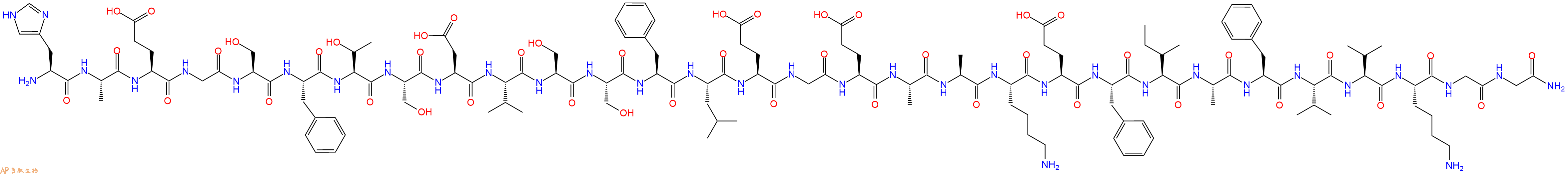 专肽生物产品H2N-His-Ala-Glu-Gly-Ser-Phe-Thr-Ser-Asp-Val-Ser-Ser-Phe-Leu-Glu-Gly-Glu-Ala-Ala-Lys-Glu-Phe-Ile-Ala-Phe-Val-Val-Lys-Gly-Gly-CONH2