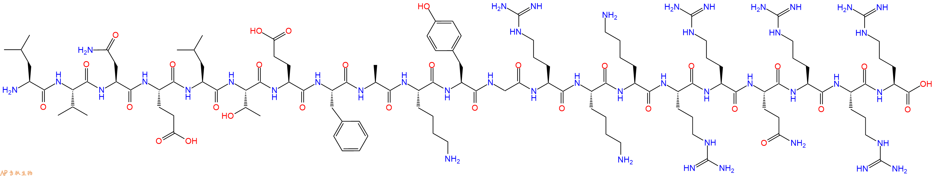 专肽生物产品H2N-Leu-Val-Asn-Glu-Leu-Thr-Glu-Phe-Ala-Lys-Tyr-Gly-Arg-Lys-Lys-Arg-Arg-Gln-Arg-Arg-Arg-OH