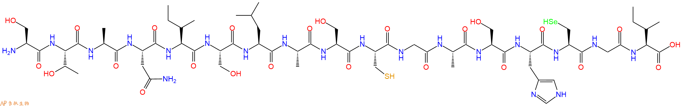 专肽生物产品H2N-Ser-Thr-Ala-Asn-Ile-Ser-Leu-Ala-Ser-Cys-Gly-Ala-Ser-His-Sec-Gly-Ile-OH