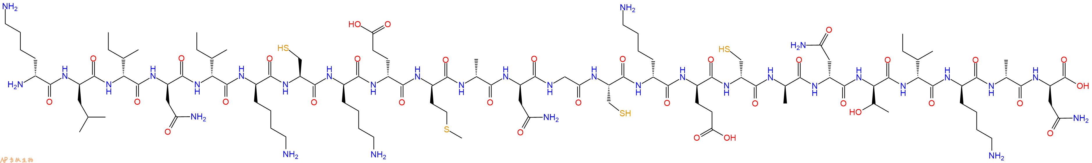 专肽生物产品H2N-DLys-DLeu-DIle-DAsn-DIle-DLys-Cys-DLys-DGlu-DMet-DAla-DAsn-Gly-Cys-DLys-DGlu-DCys-DAla-DAsn-DThr-DIle-DLys-DAla-DAsn-OH