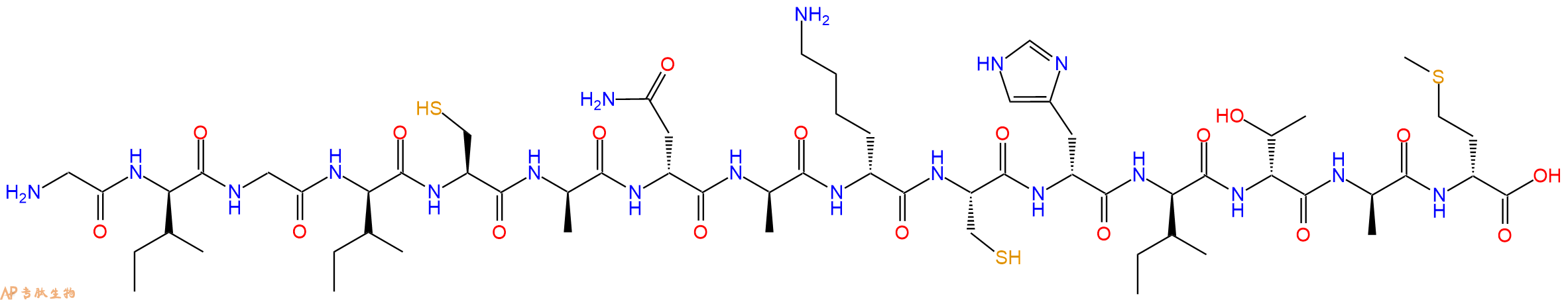 专肽生物产品H2N-Gly-DIle-Gly-DIle-Cys-DAla-DAsn-DAla-DLys-Cys-DHis-DIle-DThr-DAla-DMet-OH
