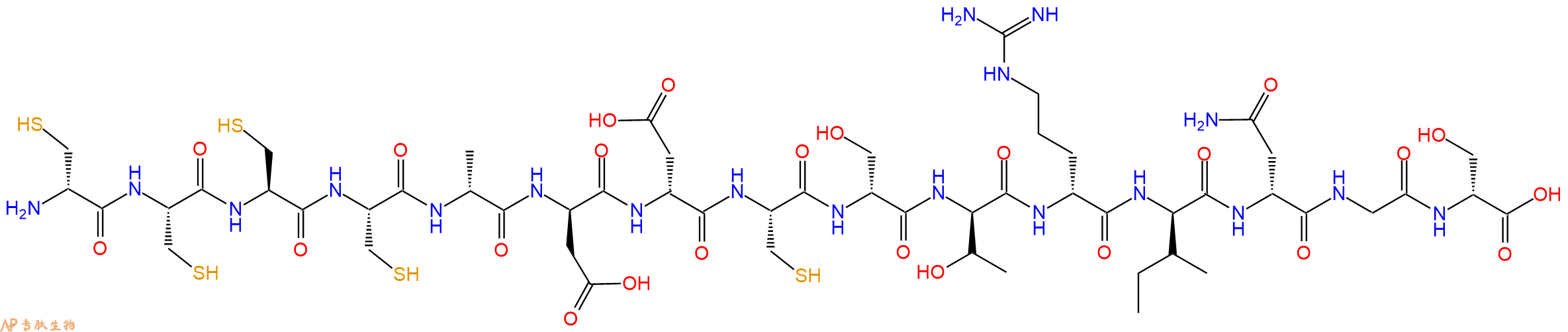 专肽生物产品H2N-DCys-Cys-Cys-Cys-DAla-DAsp-DAsp-Cys-DSer-DThr-DArg-DIle-DAsn-Gly-DSer-OH