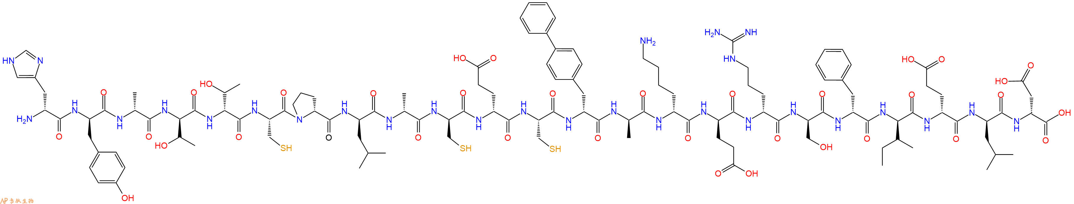 专肽生物产品H2N-DHis-DTyr-DAla-DThr-DThr-Cys-DPro-DLeu-DAla-DCys-DGlu-Cys-DBip-DAla-DLys-DGlu-DArg-DSer-DPhe-DIle-DGlu-DLeu-DAsp-OH