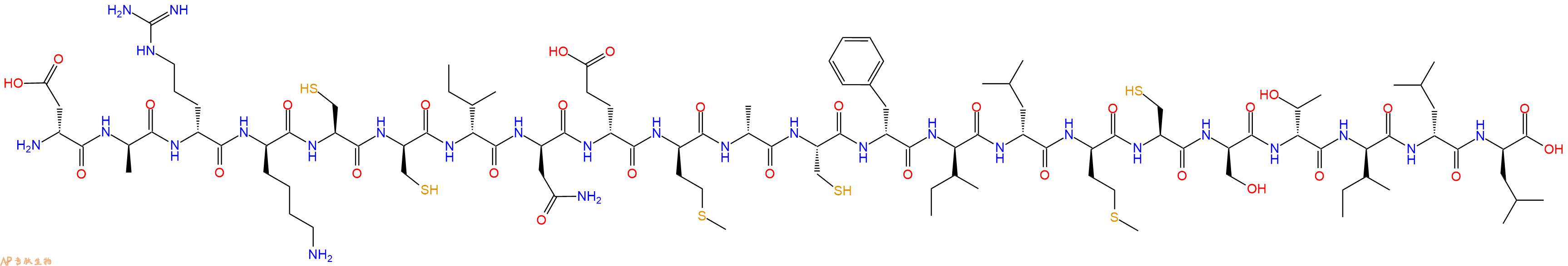 专肽生物产品H2N-DAsp-DAla-DArg-DLys-Cys-DCys-DIle-DAsn-DGlu-DMet-DAla-Cys-DPhe-DIle-DLeu-DMet-Cys-DSer-DThr-DIle-DLeu-DLeu-OH