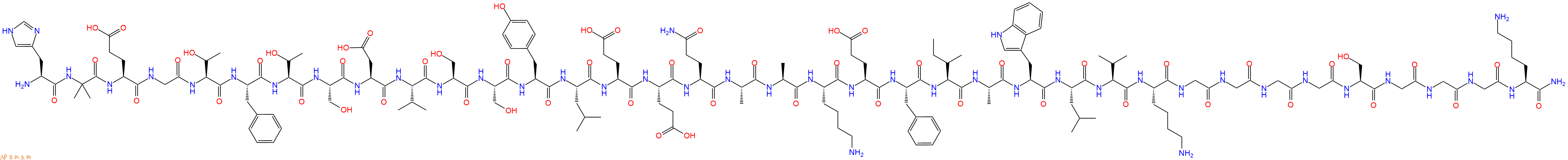 专肽生物产品H2N-His-Aib-Glu-Gly-Thr-Phe-Thr-Ser-Asp-Val-Ser-Ser-Tyr-Leu-Glu-Glu-Gln-Ala-Ala-Lys-Glu-Phe-Ile-Ala-Trp-Leu-Val-Lys-Gly-Gly-Gly-Gly-Ser-Gly-Gly-Gly-Lys-CONH2