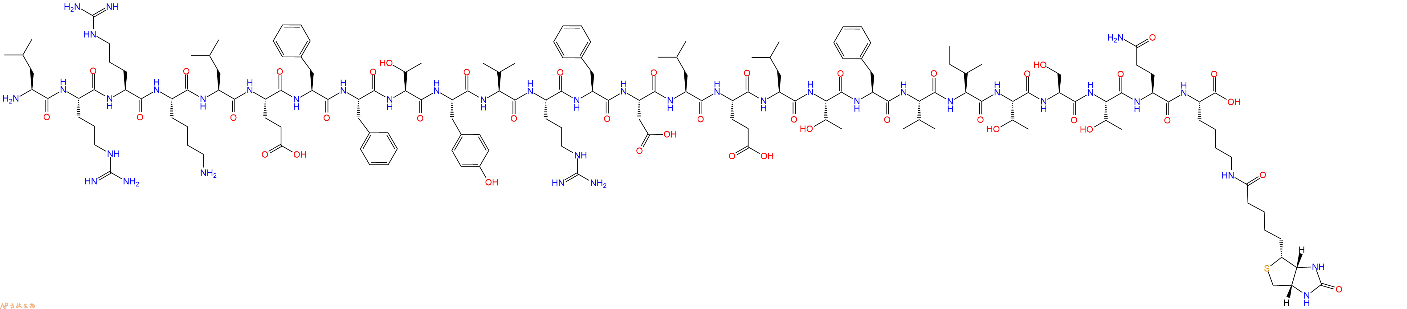 专肽生物产品H2N-Leu-Arg-Arg-Lys-Leu-Glu-Phe-Phe-Thr-Tyr-Val-Arg-Phe-Asp-Leu-Glu-Leu-Thr-Phe-Val-Ile-Thr-Ser-Thr-Gln-Lys(Biotin)-OH