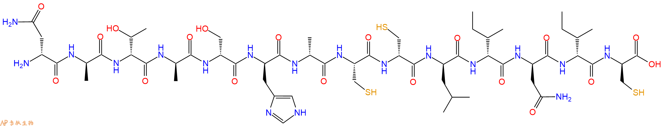 专肽生物产品H2N-DAsn-DAla-DThr-DAla-DSer-DHis-DAla-Cys-DCys-DLeu-DIle-DAsn-DIle-DCys-OH