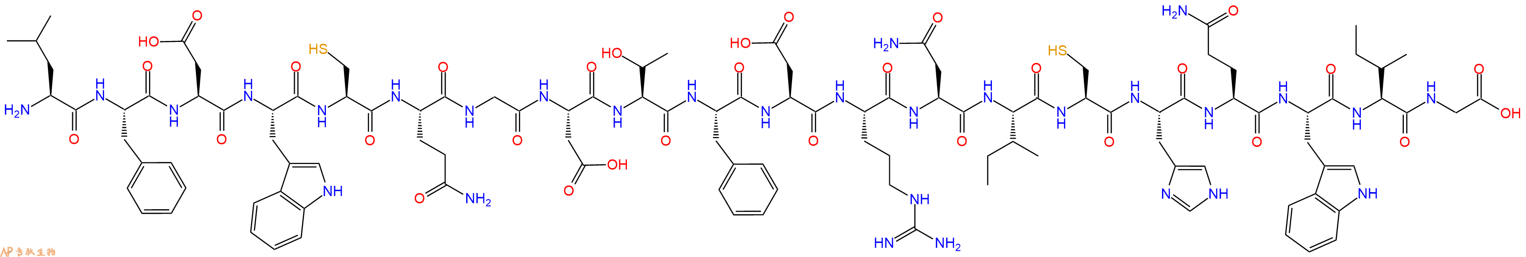 专肽生物产品H2N-Leu-Phe-Asp-Trp-Cys-Gln-Gly-Asp-Thr-Phe-Asp-Arg-Asn-Ile-Cys-His-Gln-Trp-Ile-Gly-OH