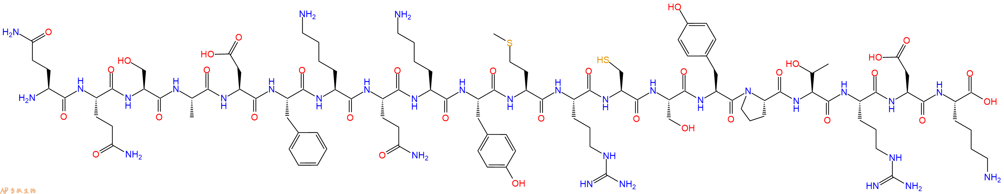专肽生物产品H2N-Gln-Gln-Ser-Ala-Asp-Phe-Lys-Gln-Lys-Tyr-Met-Arg-Cys-Ser-Tyr-Pro-Thr-Arg-Asp-Lys-OH