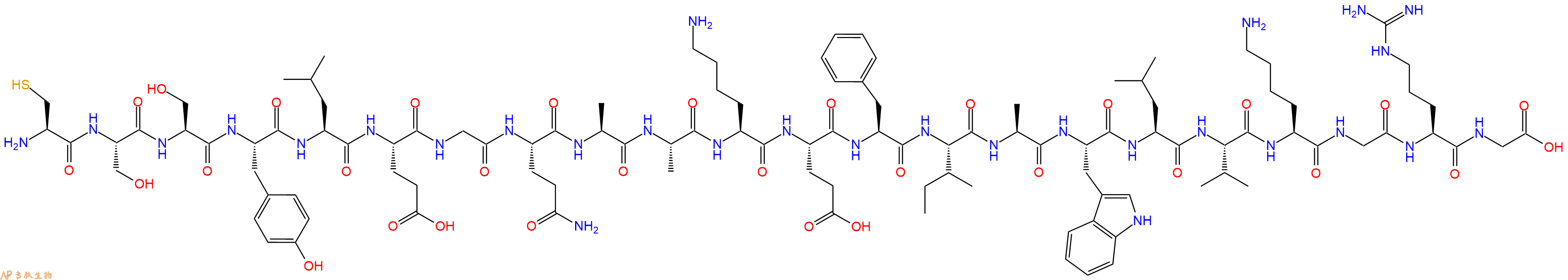 专肽生物产品H2N-Cys-Ser-Ser-Tyr-Leu-Glu-Gly-Gln-Ala-Ala-Lys-Glu-Phe-Ile-Ala-Trp-Leu-Val-Lys-Gly-Arg-Gly-OH