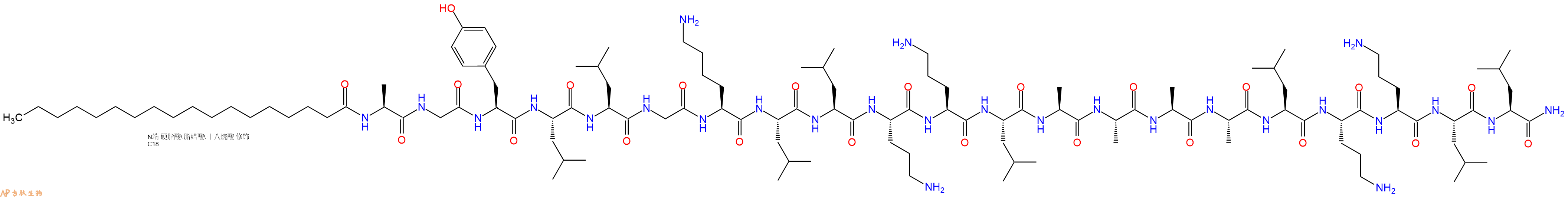 专肽生物产品Stearoyl-Ala-Gly-Tyr-Leu-Leu-Gly-Lys-Leu-Leu-Orn-Orn-Leu-Ala-Ala-Ala-Ala-Leu-Orn-Orn-Leu-Leu-CONH2