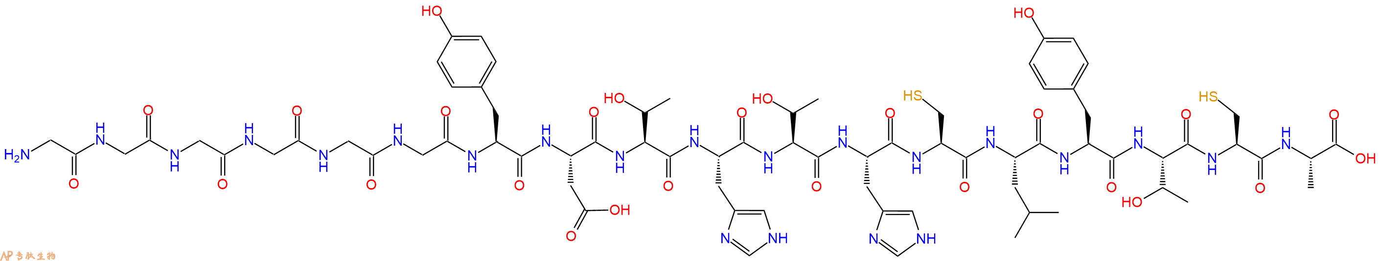 专肽生物产品H2N-Gly-Gly-Gly-Gly-Gly-Gly-Tyr-Asp-Thr-His-Thr-His-Cys-Leu-Tyr-Thr-Cys-Ala-OH