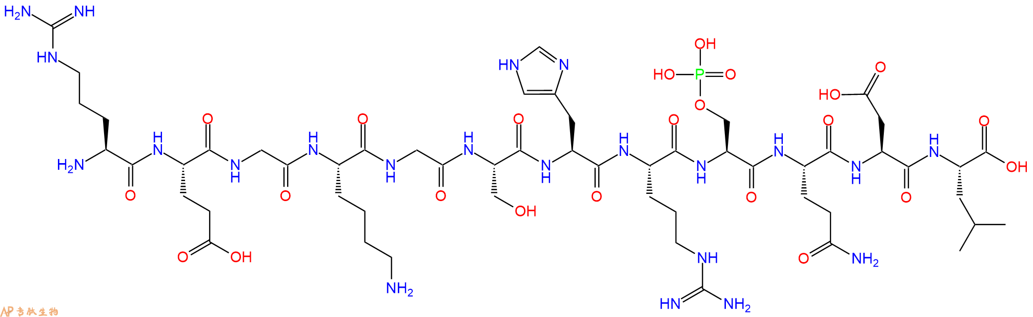 专肽生物产品H2N-Arg-Glu-Gly-Lys-Gly-Ser-His-Arg-Ser(PO3H2)-Gln-Asp-Leu-OH