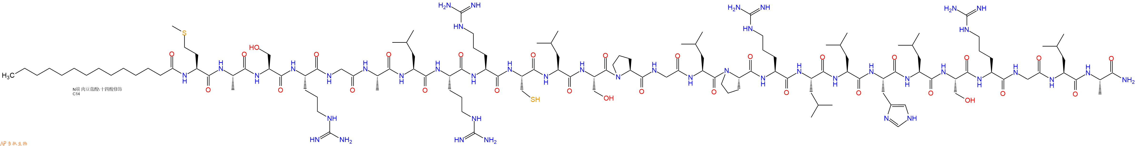 专肽生物产品Myristicacid-Met-Ala-Ser-Arg-Gly-Ala-Leu-Arg-Arg-Cys-Leu-Ser-Pro-Gly-Leu-Pro-Arg-Leu-Leu-His-Leu-Ser-Arg-Gly-Leu-Ala-CONH2