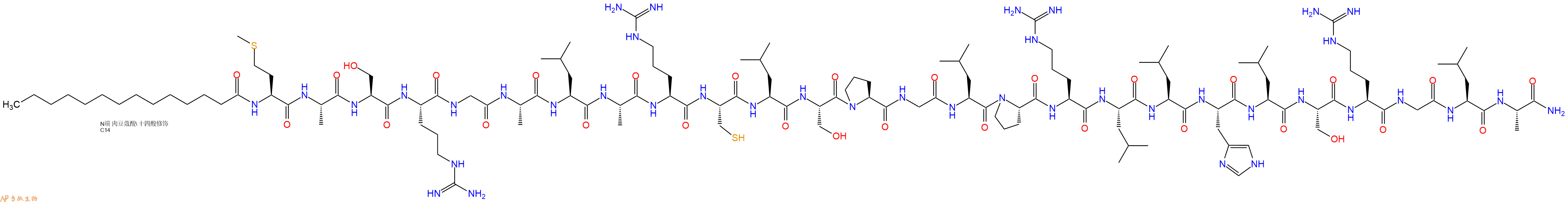 专肽生物产品Myristicacid-Met-Ala-Ser-Arg-Gly-Ala-Leu-Ala-Arg-Cys-Leu-Ser-Pro-Gly-Leu-Pro-Arg-Leu-Leu-His-Leu-Ser-Arg-Gly-Leu-Ala-CONH2