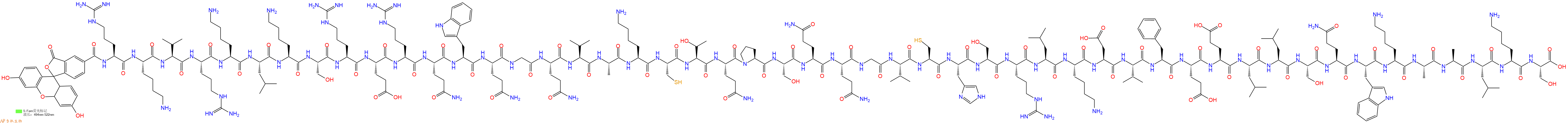专肽生物产品5FAM-Arg-Lys-Val-Arg-Lys-Leu-Lys-Ser-Arg-Glu-Arg-Gln-Trp-Gln-Gly-Gln-Val-Ala-Lys-Cys-Thr-Gln-Pro-Ser-Gln-Gln-Gly-Val-Cys-His-Ser-Arg-Leu-Lys-Asp-Val-Phe-Glu-Glu-Leu-Leu-Ser-Gln-Trp-Lys-Ala-Ala-Leu-Lys-Ser-OH