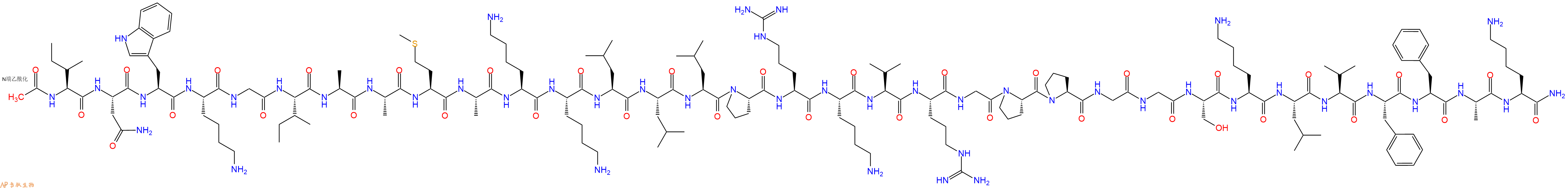 专肽生物产品Ac-Ile-Asn-Trp-Lys-Gly-Ile-Ala-Ala-Met-Ala-Lys-Lys-Leu-Leu-Leu-Pro-Arg-Lys-Val-Arg-Gly-Pro-Pro-Gly-Gly-Ser-Lys-Leu-Val-Phe-Phe-Ala-Lys-CONH2