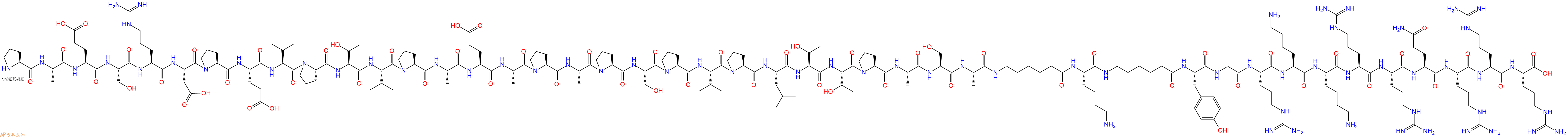 专肽生物产品H2N-Pro-Ala-Glu-Ser-Arg-Asp-Pro-Glu-Val-Pro-Thr-Val-Pro-Ala-Glu-Ala-Pro-Ala-Pro-Ser-Pro-Val-Pro-Leu-Thr-Thr-Pro-Ala-Ser-Ala-Ahx-Lys-Ahx-Tyr-Gly-Arg-Lys-Lys-Arg-Arg-Gln-Arg-Arg-Arg-OH