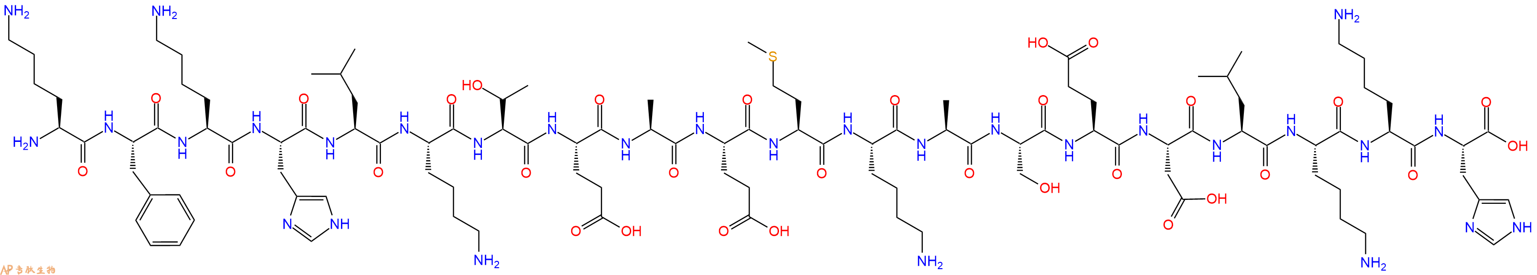 专肽生物产品H2N-Lys-Phe-Lys-His-Leu-Lys-Thr-Glu-Ala-Glu-Met-Lys-Ala-Ser-Glu-Asp-Leu-Lys-Lys-His-OH