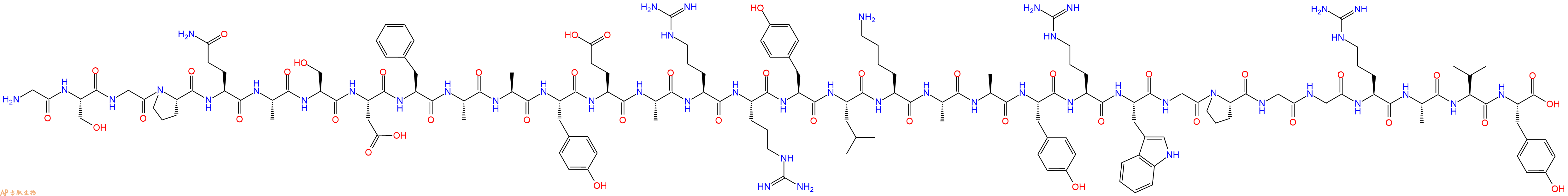 专肽生物产品H2N-Gly-Ser-Gly-Pro-Gln-Ala-Ser-Asp-Phe-Ala-Ala-Tyr-Glu-Ala-Arg-Arg-Tyr-Leu-Lys-Ala-Ala-Tyr-Arg-Trp-Gly-Pro-Gly-Gly-Arg-Ala-Val-Tyr-OH