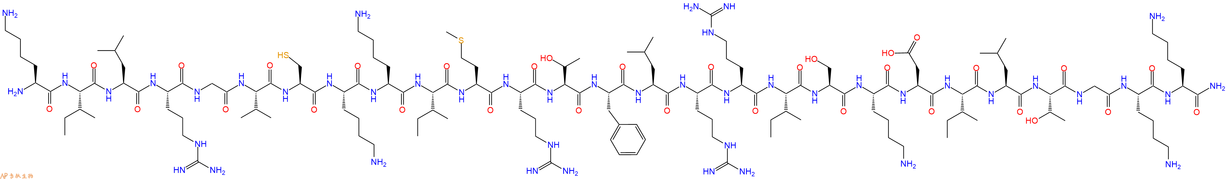 专肽生物产品H2N-Lys-Ile-Leu-Arg-Gly-Val-Cys-Lys-Lys-Ile-Met-Arg-Thr-Phe-Leu-Arg-Arg-Ile-Ser-Lys-Asp-Ile-Leu-Thr-Gly-Lys-Lys-CONH2