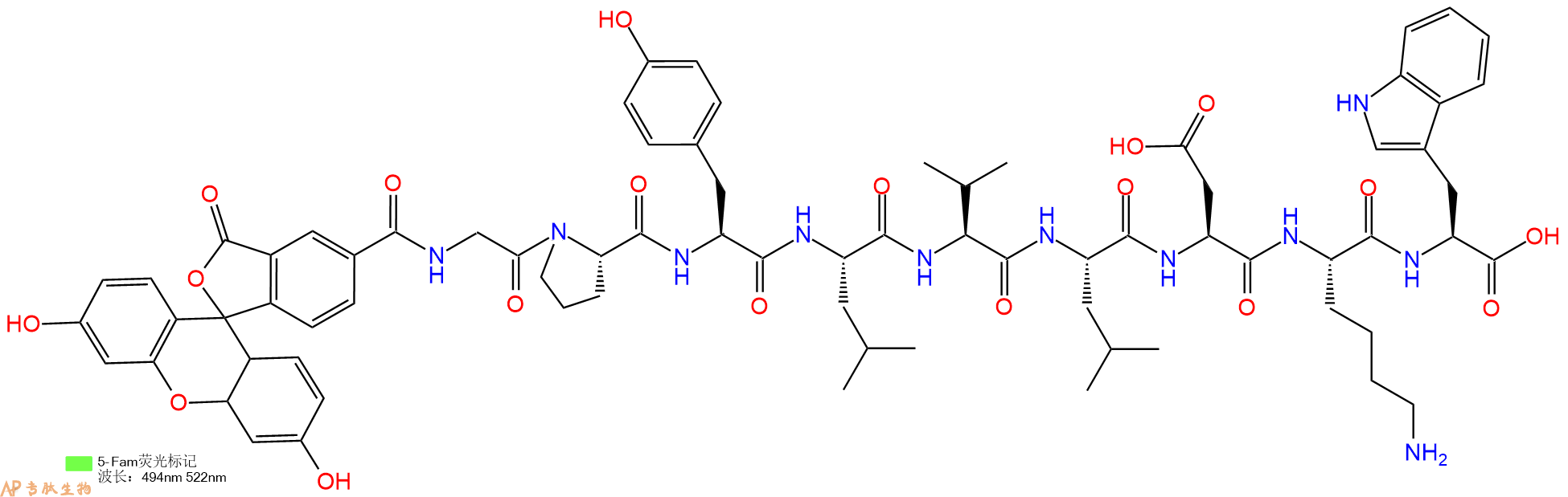 专肽生物产品5FAM-Gly-Pro-Tyr-Leu-Val-Leu-Asp-Lys-Trp-OH