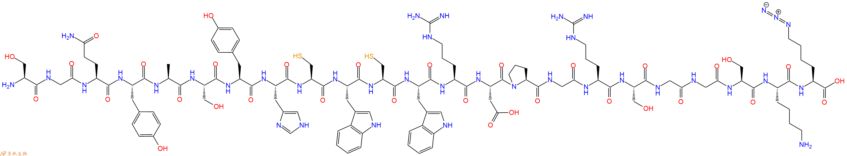 专肽生物产品H2N-Ser-Gly-Gln-Tyr-Ala-Ser-Tyr-His-Cys-Trp-Cys-Trp-Arg-Asp-Pro-Gly-Arg-Ser-Gly-Gly-Ser-Lys-Lys(N3)-OH