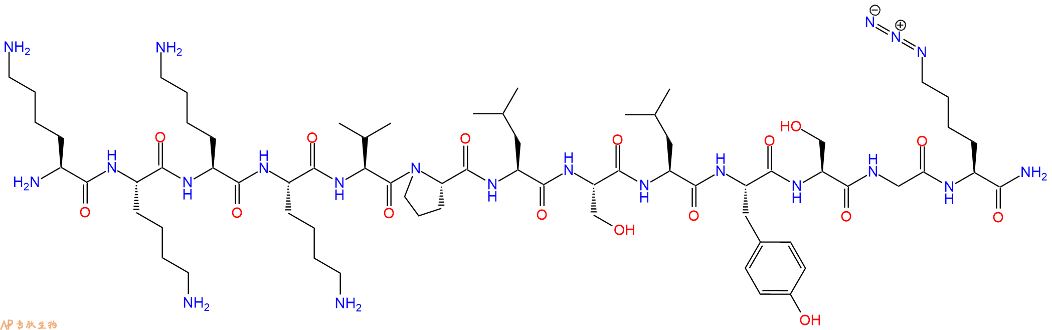 专肽生物产品H2N-Lys-Lys-Lys-Lys-Val-Pro-Leu-Ser-Leu-Tyr-Ser-Gly-Lys(N3)-CONH2