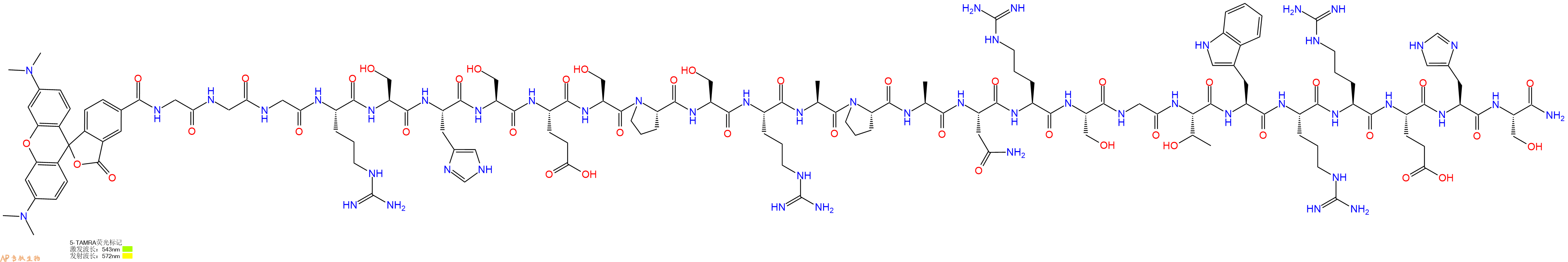 专肽生物产品5TAMRA-Gly-Gly-Gly-Arg-Ser-His-Ser-Glu-Ser-Pro-Ser-Arg-Ala-Pro-Ala-Asn-Arg-Ser-Gly-Thr-Trp-Arg-Arg-Glu-His-Ser-CONH2