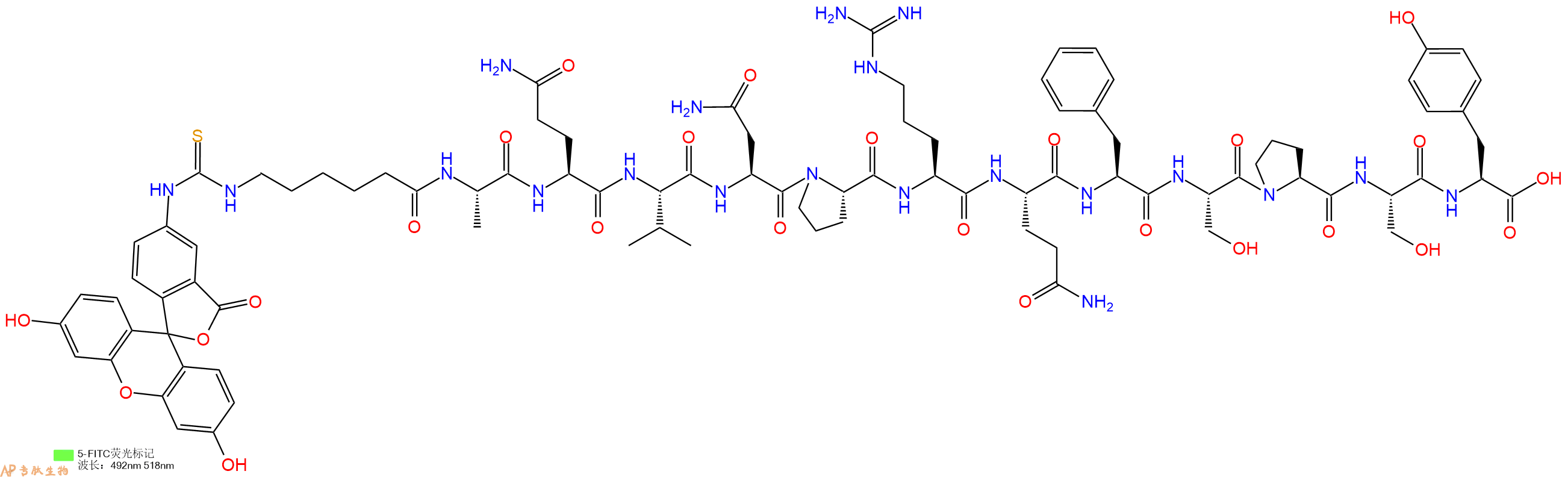 专肽生物产品5FITC-Ahx-Ala-Gln-Val-Asn-Pro-Arg-Gln-Phe-Ser-Pro-Ser-Tyr-OH