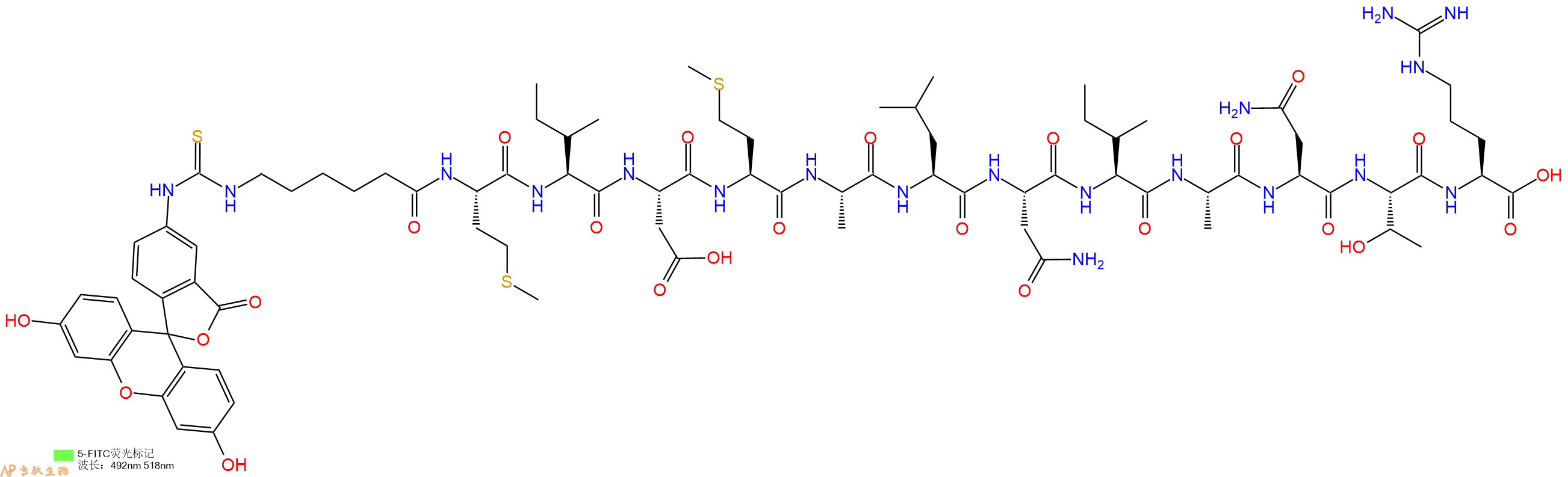 专肽生物产品5FITC-Ahx-Met-Ile-Asp-Met-Ala-Leu-Asn-Ile-Ala-Asn-Thr-Arg-OH