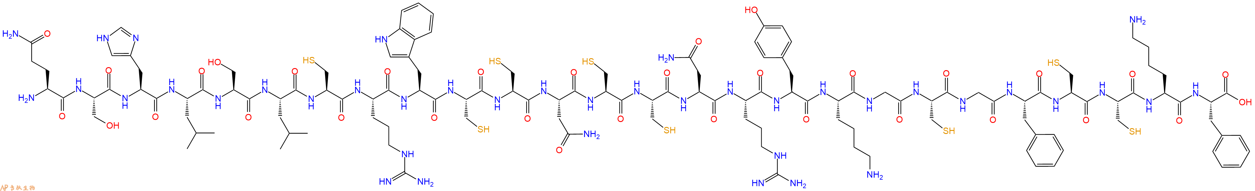 专肽生物产品H2N-Gln-Ser-His-Leu-Ser-Leu-Cys-Arg-Trp-Cys-Cys-Asn-Cys-Cys-Asn-Arg-Tyr-Lys-Gly-Cys-Gly-Phe-Cys-Cys-Lys-Phe-OH