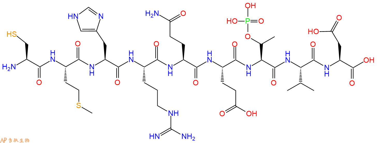 专肽生物产品H2N-Cys-Met-His-Arg-Gln-Glu-pThr-Val-Asp-OH