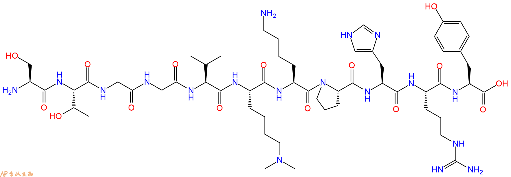 专肽生物产品H2N-Ser-Thr-Gly-Gly-Val-Lys(Me)2-Lys-Pro-His-Arg-Tyr-OH