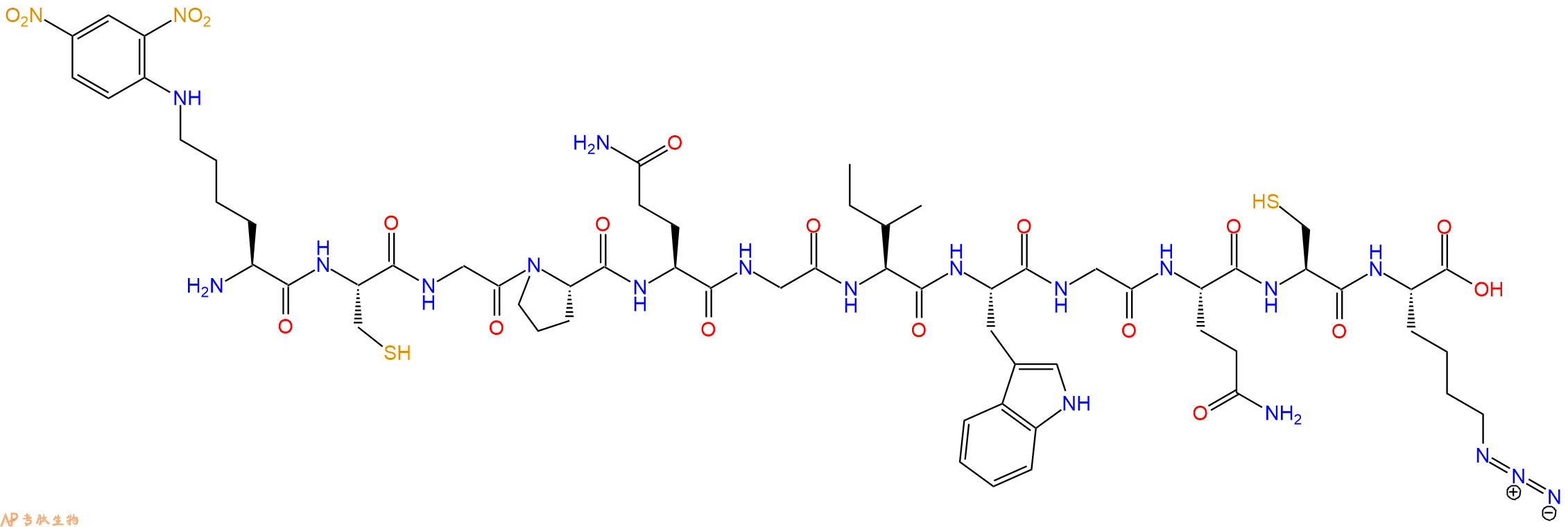 专肽生物产品H2N-Lys(Dnp)-Cys-Gly-Pro-Gln-Gly-Ile-Trp-Gly-Gln-Cys-Lys(N3)-OH