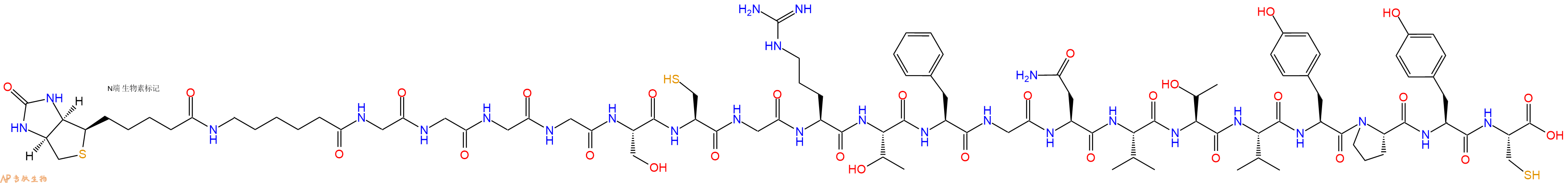 专肽生物产品Biotinyl-Ahx-Gly-Gly-Gly-Gly-Ser-Cys-Gly-Arg-Thr-Phe-Gly-Asn-Val-Thr-Val-Tyr-Pro-Tyr-Cys-OH