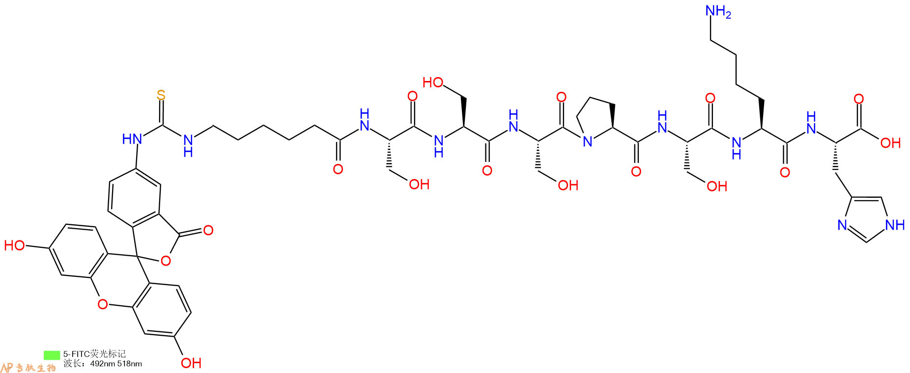 专肽生物产品5FITC-Ahx-Ser-Ser-Ser-Pro-Ser-Lys-His-OH