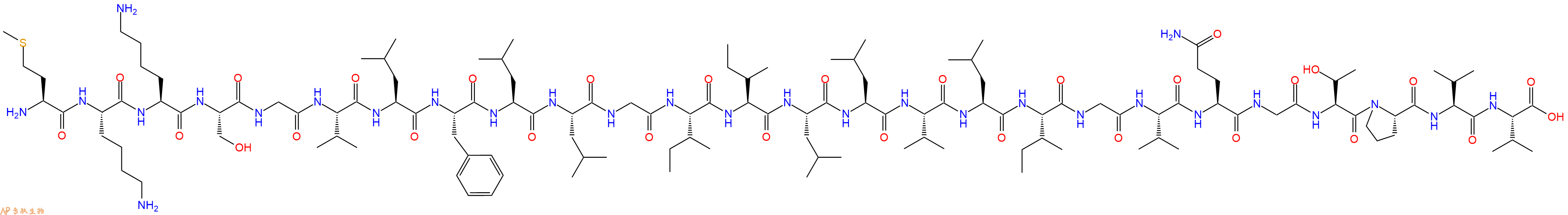 专肽生物产品H2N-Met-Lys-Lys-Ser-Gly-Val-Leu-Phe-Leu-Leu-Gly-Ile-Ile-Leu-Leu-Val-Leu-Ile-Gly-Val-Gln-Gly-Thr-Pro-Val-Val-OH