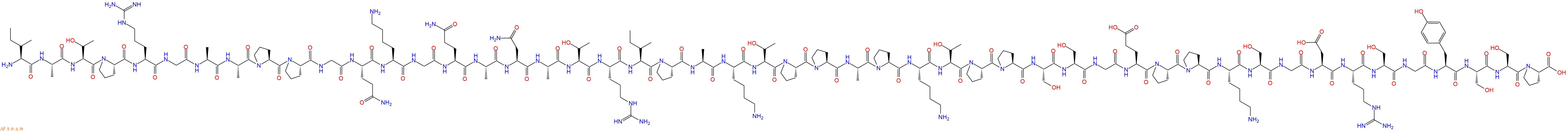 专肽生物产品H2N-Ile-Ala-Thr-Pro-Arg-Gly-Ala-Ala-Pro-Pro-Gly-Gln-Lys-Gly-Gln-Ala-Asn-Ala-Thr-Arg-Ile-Pro-Ala-Lys-Thr-Pro-Pro-Ala-Pro-Lys-Thr-Pro-Pro-Ser-Ser-Gly-Glu-Pro-Pro-Lys-Ser-Gly-Asp-Arg-Ser-Gly-Tyr-Ser-Ser-Pro-OH
