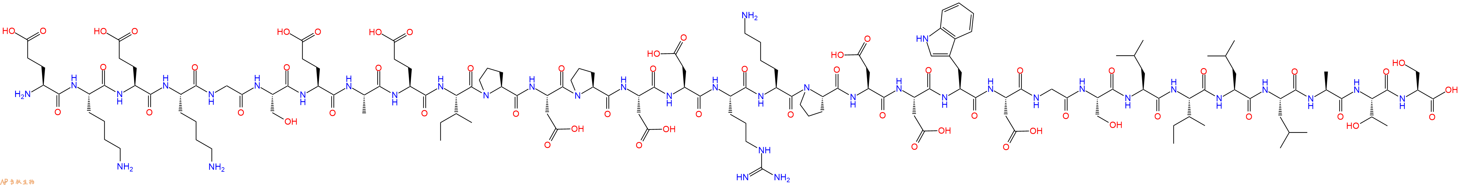 专肽生物产品H2N-Glu-Lys-Glu-Lys-Gly-Ser-Glu-Ala-Glu-Ile-Pro-Asp-Pro-Asp-Asp-Arg-Lys-Pro-Asp-Asp-Trp-Asp-Gly-Ser-Leu-Ile-Leu-Leu-Ala-Thr-Ser-OH