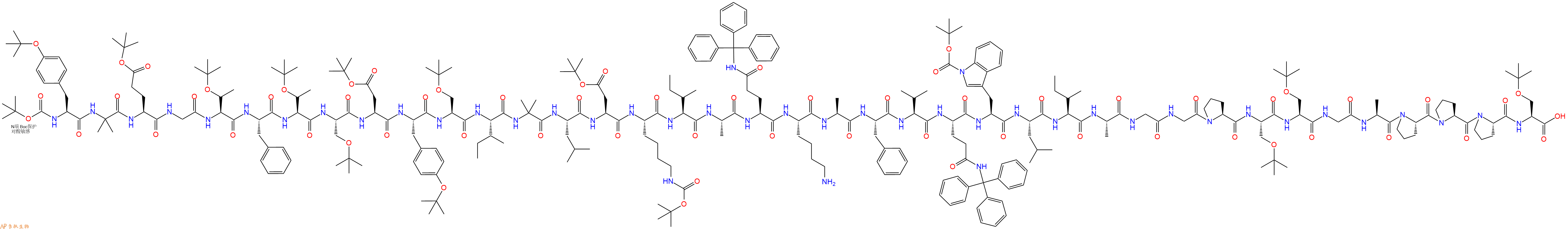专肽生物产品Boc-Tyr(tBu)-Aib-Glu(OtBu)-Gly-Thr(tBu)-Phe-Thr(tBu)-Ser(tBu)-Asp(OtBu)-Tyr(tBu)-Ser(tBu)-Ile-Aib-Leu-Asp(OtBu)-Lys(Boc)-Ile-Ala-Gln(Trt)-Lys-Ala-Phe-Val-Gln(Trt)-Trp(Boc)-Leu-Ile-Ala-Gly-Gly-Pro-Ser(tBu)-Ser(tBu)-Gly-Ala-Pro-Pro-Pro-Ser(tBu)-OH