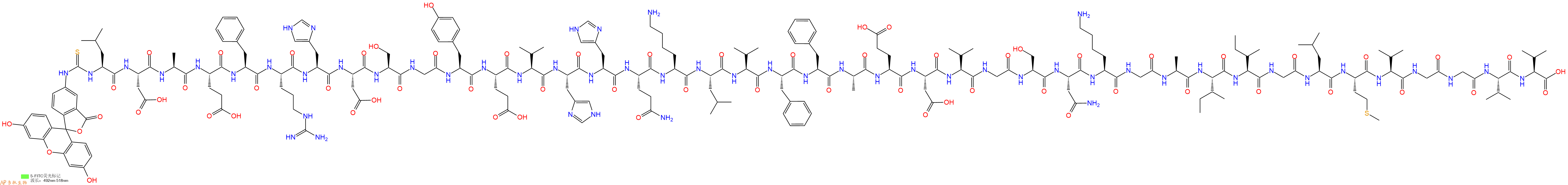 专肽生物产品5FITC-Leu-Asp-Ala-Glu-Phe-Arg-His-Asp-Ser-Gly-Tyr-Glu-Val-His-His-Gln-Lys-Leu-Val-Phe-Phe-Ala-Glu-Asp-Val-Gly-Ser-Asn-Lys-Gly-Ala-Ile-Ile-Gly-Leu-Met-Val-Gly-Gly-Val-Val-OH
