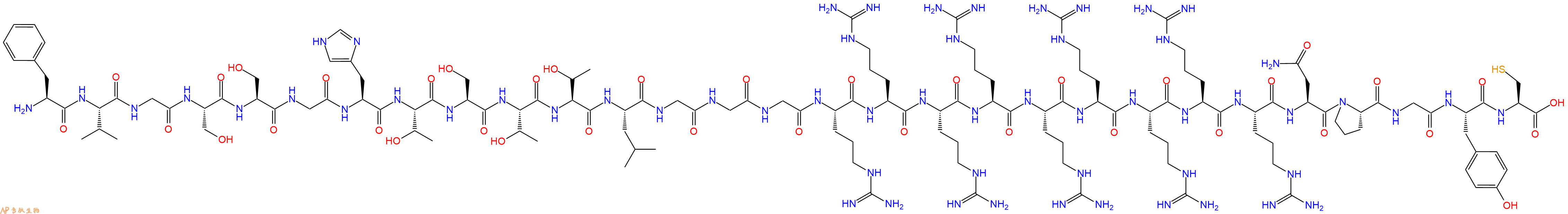 专肽生物产品H2N-Phe-Val-Gly-Ser-Ser-Gly-His-Thr-Ser-Thr-Thr-Leu-Gly-Gly-Gly-Arg-Arg-Arg-Arg-Arg-Arg-Arg-Arg-Arg-Asn-Pro-Gly-Tyr-Cys-OH