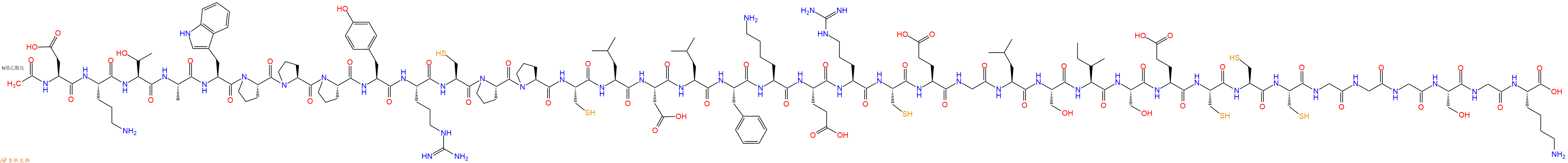 专肽生物产品Ac-Asp-Orn-Thr-Ala-Trp-Pro-Pro-Pro-Tyr-Arg-Cys-Pro-Pro-Cys-Leu-Asp-Leu-Phe-Lys-Glu-Arg-Cys-Glu-Gly-Leu-Ser-Ile-Ser-Glu-Cys-Cys-Cys-Gly-Gly-Gly-Ser-Gly-Lys-OH